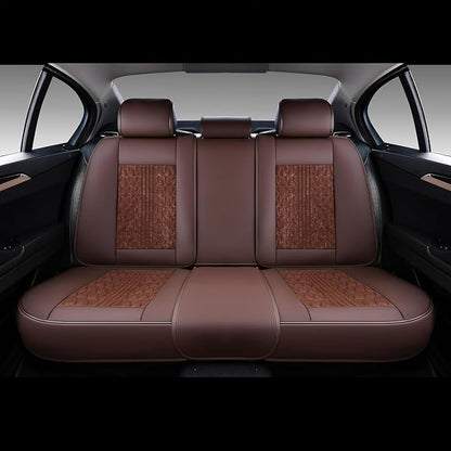 Coverado Car Seat Covers Full Set, Waterproof Seat Covers for Cars with Leather&Velvet, Car Seat Protector Universal Fit for Most Vehicles（Coffee）