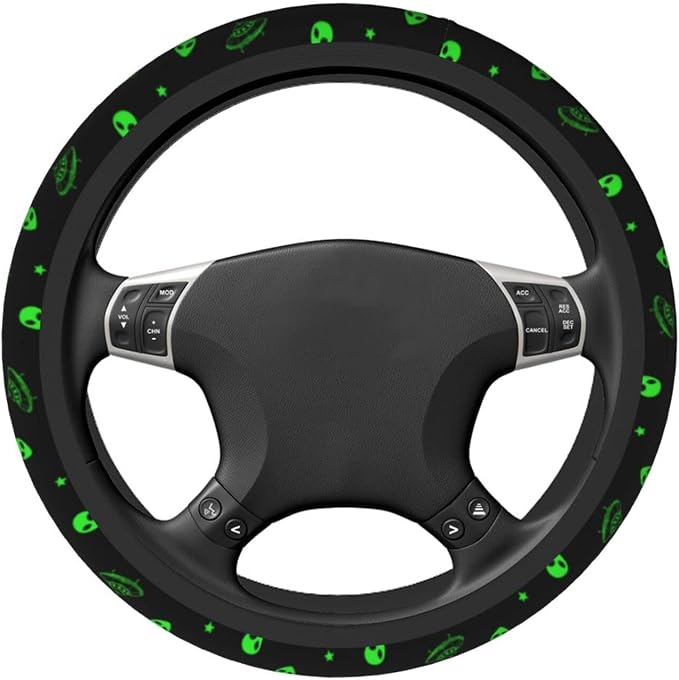 Galaxy Alien Spaceship Steering Wheel Covers Non Slip Neoprene Universal 15 Inch Steering Wheel Protector Car Cover for Men Women