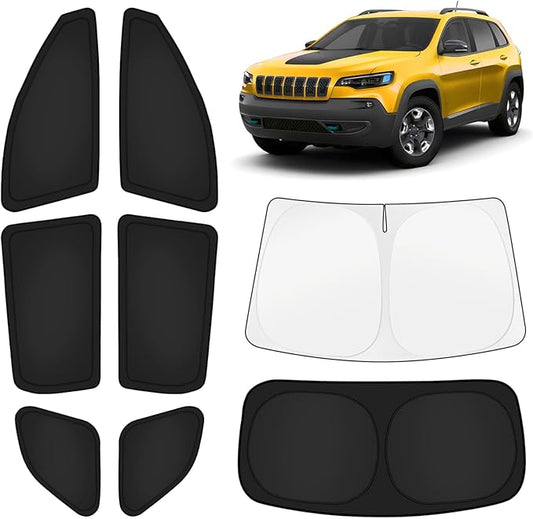 KUST Car Window Shades for Jeep Cherokee 2014-2023 (No Grand Cherokee) Windshield Sun Shade Side Window Cover UV Block Privacy Protection Accessories for Camping Blackout Rear Back Full Set 8PCS