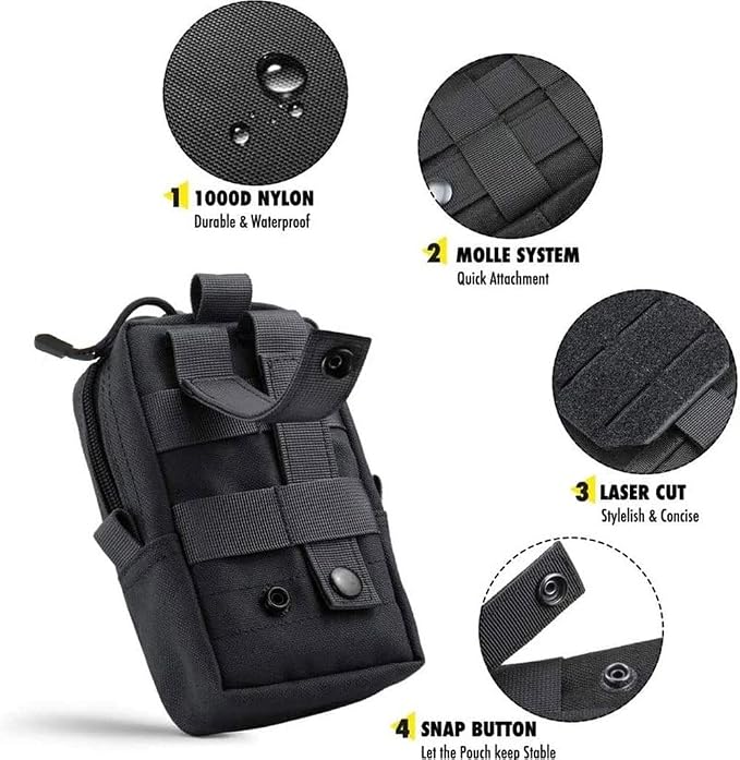 Upgrade Tactical Molle Seat Back Organizer with 5 Detachable Pouches, Universal Car Seat Back Bag Vehicle Organizers Panel Protector for Car Truck Jeep Vehicle (Black)