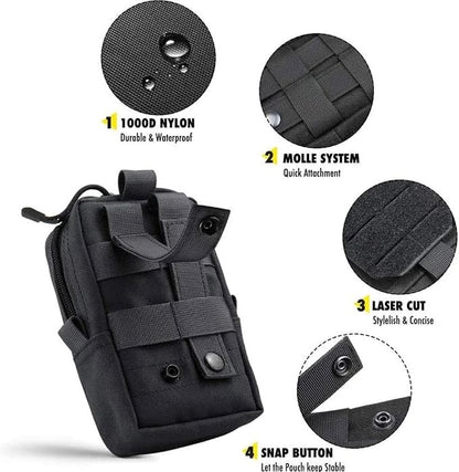 Upgrade Tactical Molle Seat Back Organizer with 5 Detachable Pouches, Universal Car Seat Back Bag Vehicle Organizers Panel Protector for Car Truck Jeep Vehicle (Black)