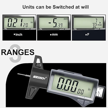 GODESON Digital Tire Tread Depth Gauge - IP54 Waterproof, 2.5" LCD Screen, 3 Modes (Fraction/Inch/MM), 1" Range, Auto-Off, Tire Wear Measure Gauge Tool 32nds for Car, Truck & SUV Tires