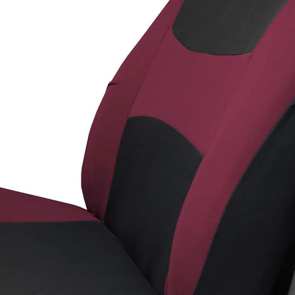 FH Group Car Seat Covers Combo Full Set with Carpet Floor mats Steering Wheel Cover and Seat Belt Pads- Universal Fit for Cars Trucks and SUVs (Burgundy)