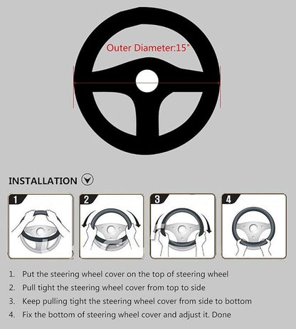 Valleycomfy Steering Wheel Covers Universal 15 inch - Genuine Leather, Breathable, Anti Slip & Odor Free (Coffee, M(14" 1/2-15" 1/4))