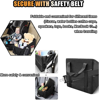 GLSOWEE Car Seat Organizer, Foldable Car Storage Organizer with 4 Cup Holders, Rear & Front Seat Storage Bags, Black