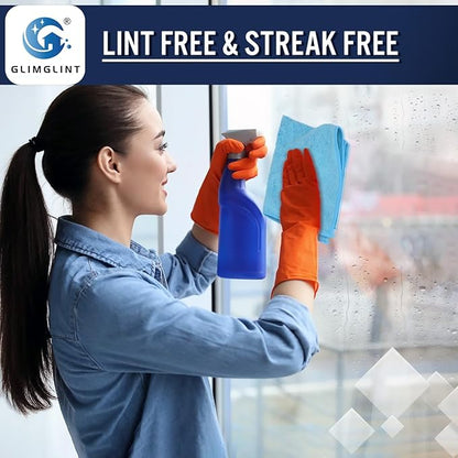 GLIMGLINT Blue Microfiber Cleaning Cloth,12PK Reusable Cleaning Rags, Highly Absorbent Shop Rags Bulk, All-Purpose Car Cleaning Towels for TV Screen, Kitchen, Bathroom, Restaurant Garage, 14"X12"