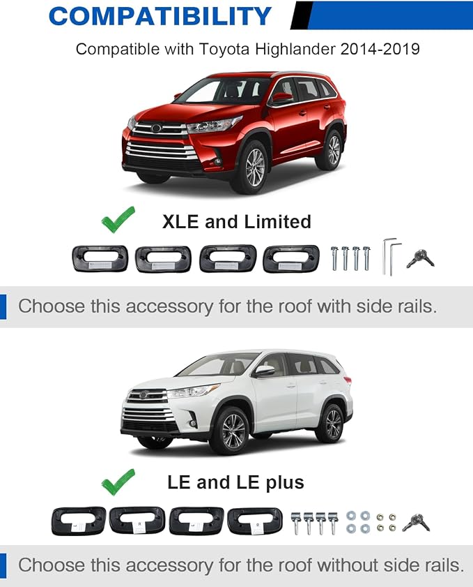 Wonderdriver Lockable Roof Rack Cross Bars 220lb Compatible with 2014-2019 Toyota Highlander XLE Limited & SE & LE Plus & LE with Anti-Theft Metal Heavy Duty Crossbars Black Rooftop Luggage Carrier