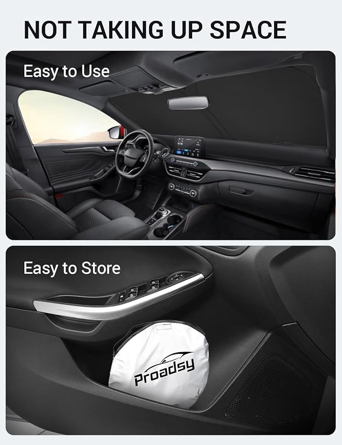 Proadsy 2026 Upgrade Front Windshield Sun Shade Foldable Sunshade Protector Custom Fit 2012-2018 Ford Focus S, RS, ST, SE, SEL, Titanium, Electric Sedan Hatchback Accessories