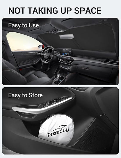 Proadsy 2026 Upgrade Front Windshield Sun Shade Foldable Sunshade Protector Custom Fit 2012-2018 Ford Focus S, RS, ST, SE, SEL, Titanium, Electric Sedan Hatchback Accessories