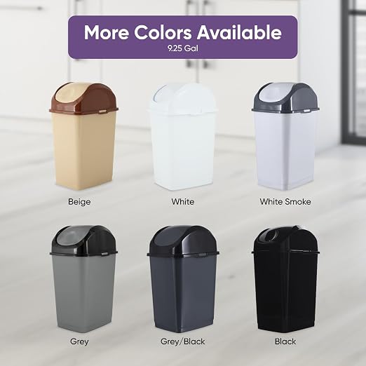 Superio Office Trash Can with Lid 9 Gallon Kitchen Garbage Can Bedroom Waste Basket 37 Qt. Swing Top Trashcan Plastic Durable Waste and Recycle Bin (2, Grey/Black)