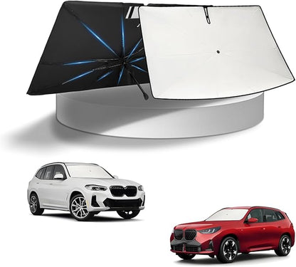 KUST Sun Shade Umbrella for BMW X3 2018-2025 2026 | Custom Fit Windshield Sunshade | Foldable Sunshade with Bendable Handle | Blocks Heat & UV Scratch Resistant Keep Your Car Cool Sunshield