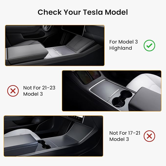 BANKKY 6PCS Center Console Organizer Tray for Tesla Model 3 Highland 2024 2025 Car Accessories with Armrest Storage Tray, Hidden Storage Box, Cup Holder Insert, Camera Privacy Cover, Glove Box Hook