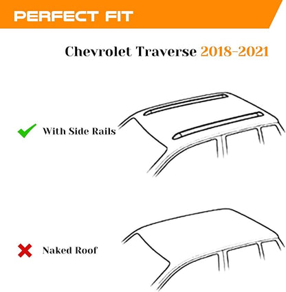 330 lbs Lockable Roof Rack Cross Bars Fit for 2018-2021 Chevy Chevrolet Traverse with Side Rails, Aluminum Crossbars, Rooftop Accessories for Skis Bike Kayak Cargo Box