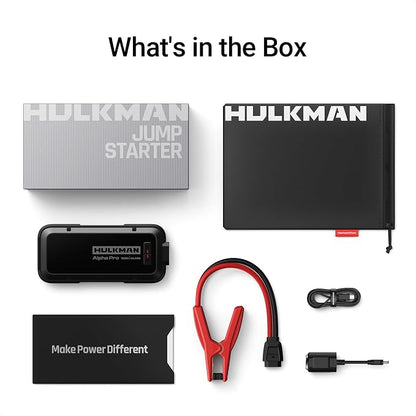 Hulkman Alpha Pro 1500A Jump Starter, 44.4Wh High-Capacity Car Battery Jump Starter, PD65W Fast Charging in & Out, 3.3" Smart Display Jump Box, 12V Jump Pack for 7.5L Gas/4.5L Diesel, Solid Black