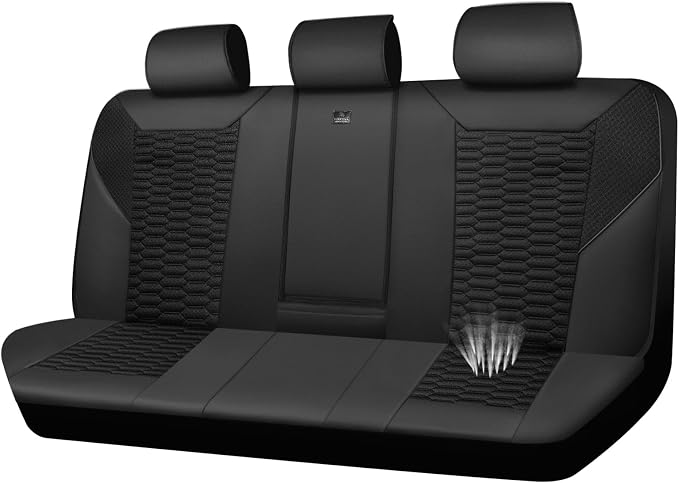 CAR PASS 3D Foam Mesh Leather Back Bench Car Seat Covers,Breathable Rear Seat Cover Universal Fit for Most Cars Sedans SUVs Vans Small Trucks 95% Automotive Backseat, Black