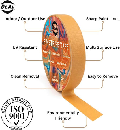 5 Rolls Pinstripe Tape - Masking Tape 1/16", 1/8", 1/4", 1/2", 3/4" - Thin Painters Masking Automotive Tape for DIY, Car, Auto, Paint, Art, Tumblers (Brown)