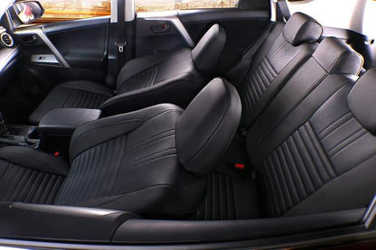 EKR Rav4 Seat Covers Custom Fit for Toyota Rav4 LE(NOT for Hybrid) 2013 2014 2015 2016 2017 2018,Leather Car Seat Cover for Trucks SUV Full Set,Faux Leather(Black)