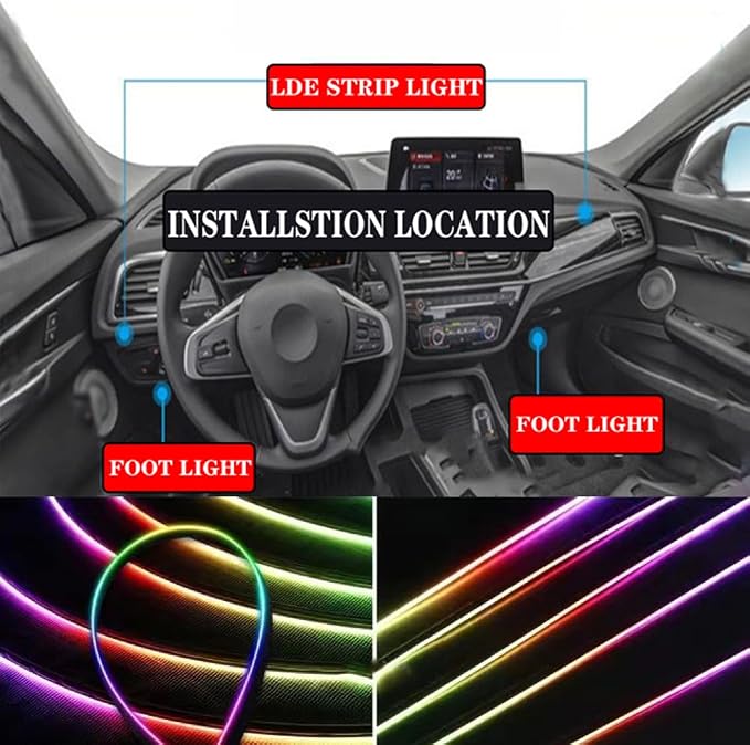 LED Interior Car Strip Light, Multicolor RGB 6 in 1 Optic Ambient Lighting Kits，Dual Control with Switch and A P P, Neon Lights On Car Dashboard with Music Sync Mode (6 in 1)