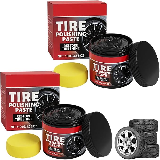 Tire Refurbish Wax Instant Gloss, 2026 New Car Tire Shine with Sponge, Tire Polishing Paste for Cars Trucks Motorcycles RVs & More (1PCS)