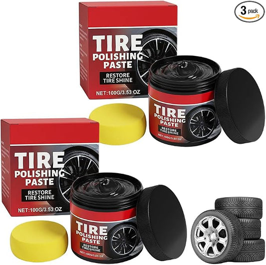 Tire Refurbish Wax Instant Gloss, 2026 New Car Tire Shine with Sponge, Tire Polishing Paste for Cars Trucks Motorcycles RVs & More (3PCS)