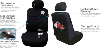 FH Group Car Seat Covers Floral Full Set Black Automotive Airbag and Split Rear Seat Cover Universal Fit Interior Accessories for Cars Trucks and SUV Car Accessories Van Seat Covers