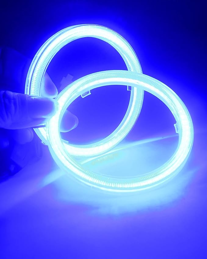 Qasim 1-Pair Blue 80MM 63SMD COB LED Halo Ring Angel Eyes with lampshade Cover Led DRL Fog Light Lamp 12V 24V