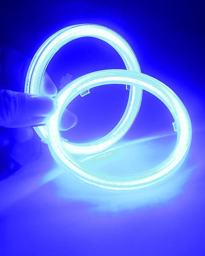 Qasim 1-Pair Blue 80MM 63SMD COB LED Halo Ring Angel Eyes with lampshade Cover Led DRL Fog Light Lamp 12V 24V