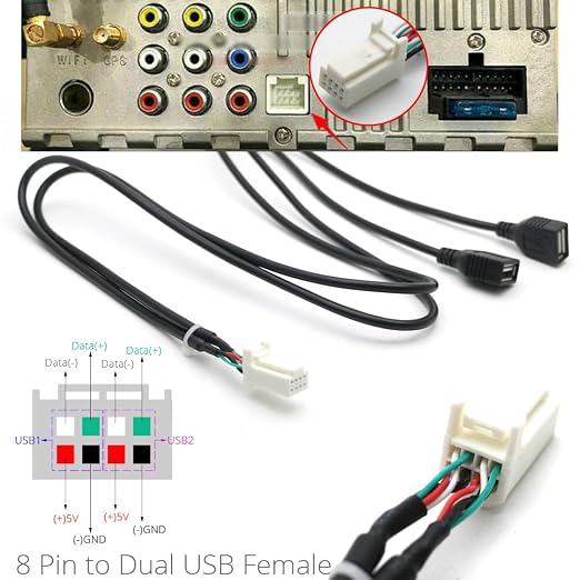 for Universal Dual USB Female Interface to 6 8 Pin PHB Wire Connect Cable Adapter for Car Multimedia Player Android Stereo Radio - (Color Name: 8 10 Pin for DIY)