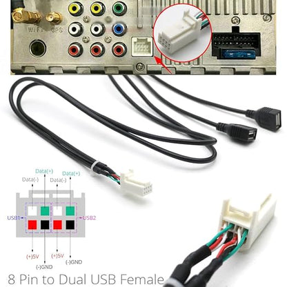 for Universal Dual USB Female Interface to 6 8 Pin PHB Wire Connect Cable Adapter for Car Multimedia Player Android Stereo Radio - (Color Name: 8 10 Pin for DIY)