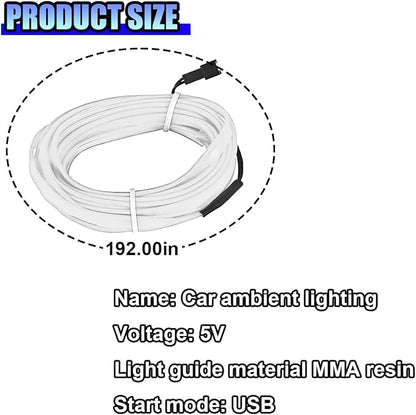 ZIMISI EL Wire Car Interior LED Strip Lights, 5V 16FT Neon Light Strip with Sewing Edge, USB Electroluminescent Car Interior Lights with Fuse Protection, Vehicle Ambient Lighting Decorations (White)