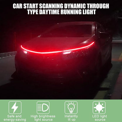 Car Hood Light Strip, 59 Inch Silicone Flexible Daytime Vehicle LED Running Lighting with Dynamic Scan Start Up Effect, Waterproof Auto Exterior Lamp Accessories, Universal Fit (Red)