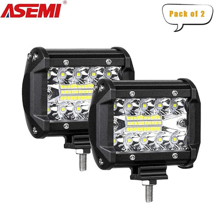 (2 Pack) ASEMI 4-Inch Car Light Bar 60watt Work Light Driving Fog Off Road Lights Triple Row Waterproof Spot Flood Combo Beam LED Cubes Lights for Pickup Truck ATV UTV Boat