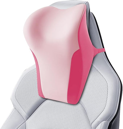 BABUR Car Neck Pillow for Driving Seat, Memory Foam Car Headrest Pillow, Ergonomic Neck Support, Breathable Removable Cover, Adjustable Strap, Pain Relief for Long Drives, Universal Fit | Pink