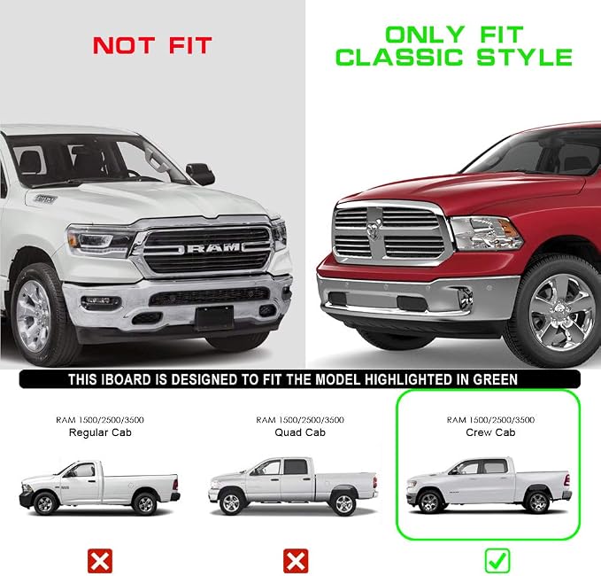 APS Black Running Boards Style Compatible with Ram 1500 2009-2018 Crew Cab & Ram 2500 3500 2010-2026 (Nerf Bars Side Steps Side Bars)