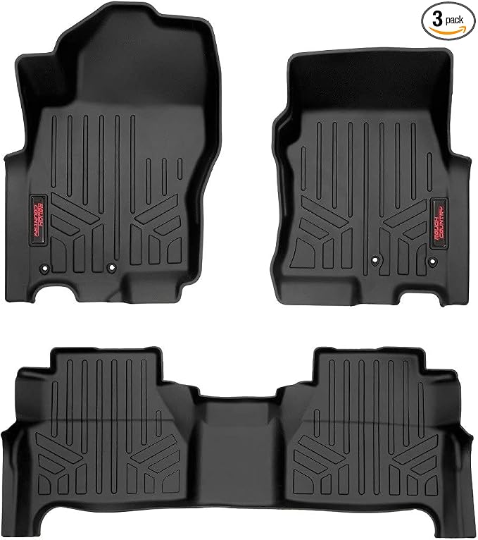Rough Country All Weather Floor Mats for Nissan Frontier Crew Cab (2022-2025) - Non-Slip Waterproof Flexible Floor Mat, Front & Rear Set