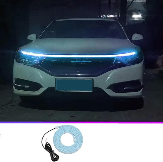 Universal Car Hood Daytime Running Light Strip, 79 Inch Car Hood Light Strip, Waterproof Led Hood Light Belt Flexible Led Auto Decorative Atmosphere Lamp 12V (Ice Blue)