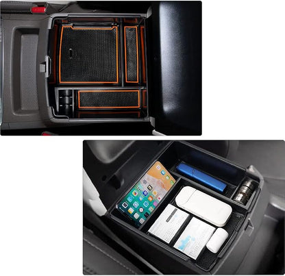 Autorder Center Console Organizer for 2022-2026 Kia Carnival KA4 MPV Accessories Armrest Storage Box Secondary Insert Tray with Orange/Black Silicone Pad