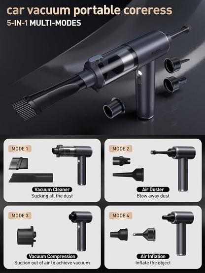 Mini Car Vacuum Portable Cordless, 20000PA Powerful Suction,7800mAh,High Power, LED Light, Dual Filter, Car Vacuum Cleaner & Air Duster for Home, Desk, PC, Keyboard