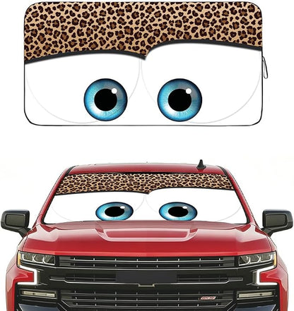 GVEN Windshield Sun Shades Car Sun Shade Protector Blocks UV Rays for Full-Size Sedan & SUV, Mid-Size SUV, Sports Cars, Wagon and Mid-Size Pickup Truck Car Accessories(Leopard Eyes,S)