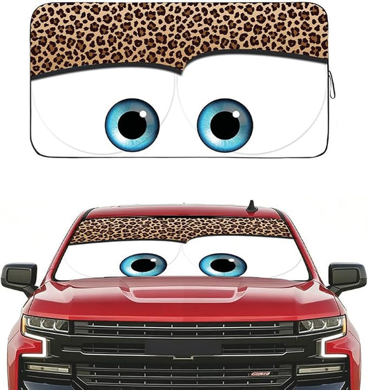 GVEN Windshield Sun Shades Car Sun Shade Protector Blocks UV Rays for Full-Size Sedan & SUV, Mid-Size SUV, Sports Cars, Wagon and Mid-Size Pickup Truck Car Accessories(Leopard Eyes,S)