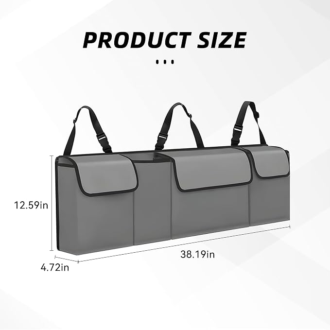 Car Trunk Organizer, Backseat Hanging Large Storage with Adjustable Straps,Waterproof PVC Collapsible Cargo Bag, Car Interior Accessories for Auto SUV MPV (Gray)