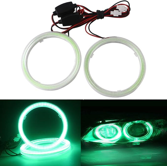 Qasim 80MM Green 63SMD Car Angel Eyes COB LED Halo Ring With Cover LED DRL Fog Light 12V 24V-1Pair
