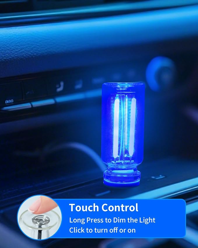 USB Light Touch Dimmable Retro USB Led Lights for Car,Mini USB Light Bulb Ambient Lighting for Car Bedroom Party Christmas Hallway Camping,Blue 2Pack