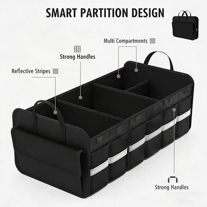 CloudDream Car Trunk Organizer and Storage, 35.4" Large Foldable Cargo Storage with 3 Compartments & 6 Pockets, Waterproof Collapsible Organizer for SUV, Truck, Minivan, Sedan, Auto Accessories