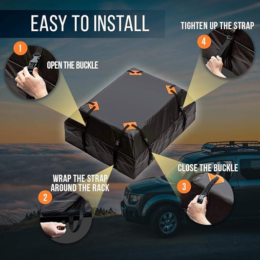 Waterproof Car Rooftop Cargo Bag - Zento Deals 15 Cubic Feet, Large Storage, Carrier with Heavy Duty Straps, Fits All Racks, for Cars Side Rails Cross Bars or Basket