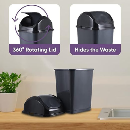 Superio Mini Desktop Trash Can with Swing Top Lid Portable Plastic Garbage Can for Countertop, Desktop, Make up Vanity, Bathroom, Car, Under Sink, Dorm Compact Waste Bin 5 L 1.25 Gal (3, Grey)