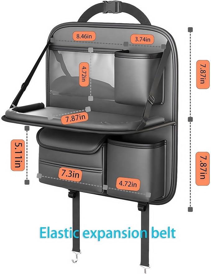 Backseat Car Organizer, Seat Organizer with 5 Storage Pockets for Travel, Black A