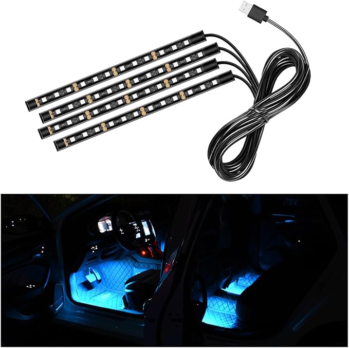 Ohleats Car LED Strip Light, 48 LED RGB Auto Interior Atmosphere Lights, Cigarette Lighter Under Dash Ambient Night Light, Interior Lamp Lighting Kit (Ice Blue, USB)