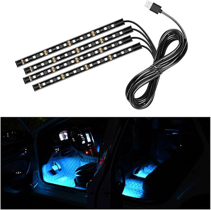 Ohleats Car LED Strip Light, 48 LED RGB Auto Interior Atmosphere Lights, Cigarette Lighter Under Dash Ambient Night Light, Interior Lamp Lighting Kit (Ice Blue, USB)