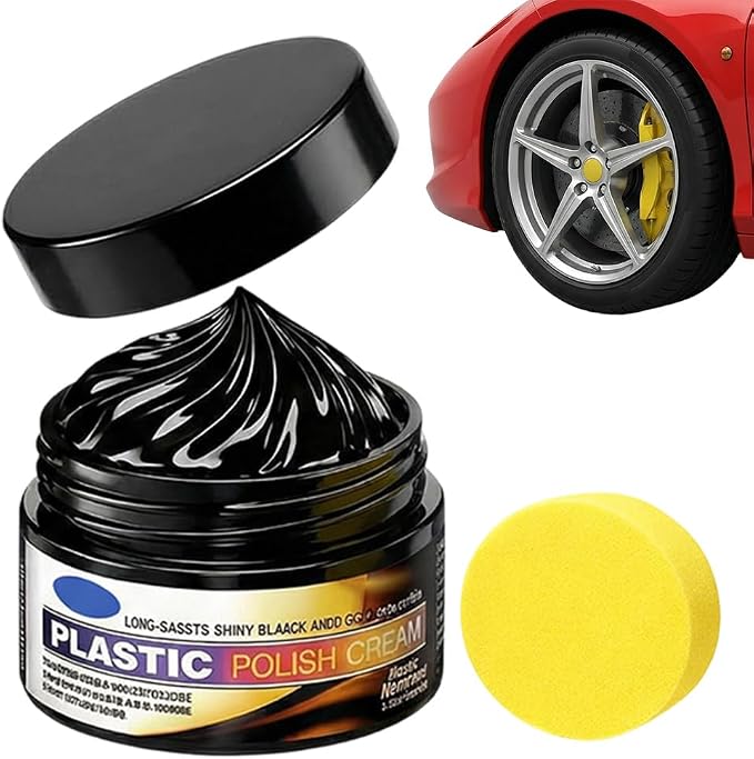 Tire Wax Tire Coating Paste,Long Lasting Car Tire Shine Nourish Cream,Waterproof & UV Protection,Plastic Trim Restorer Black with Sponge Applicator, for Car, Truck, Motorcycle, RV & More (100g-1PC)